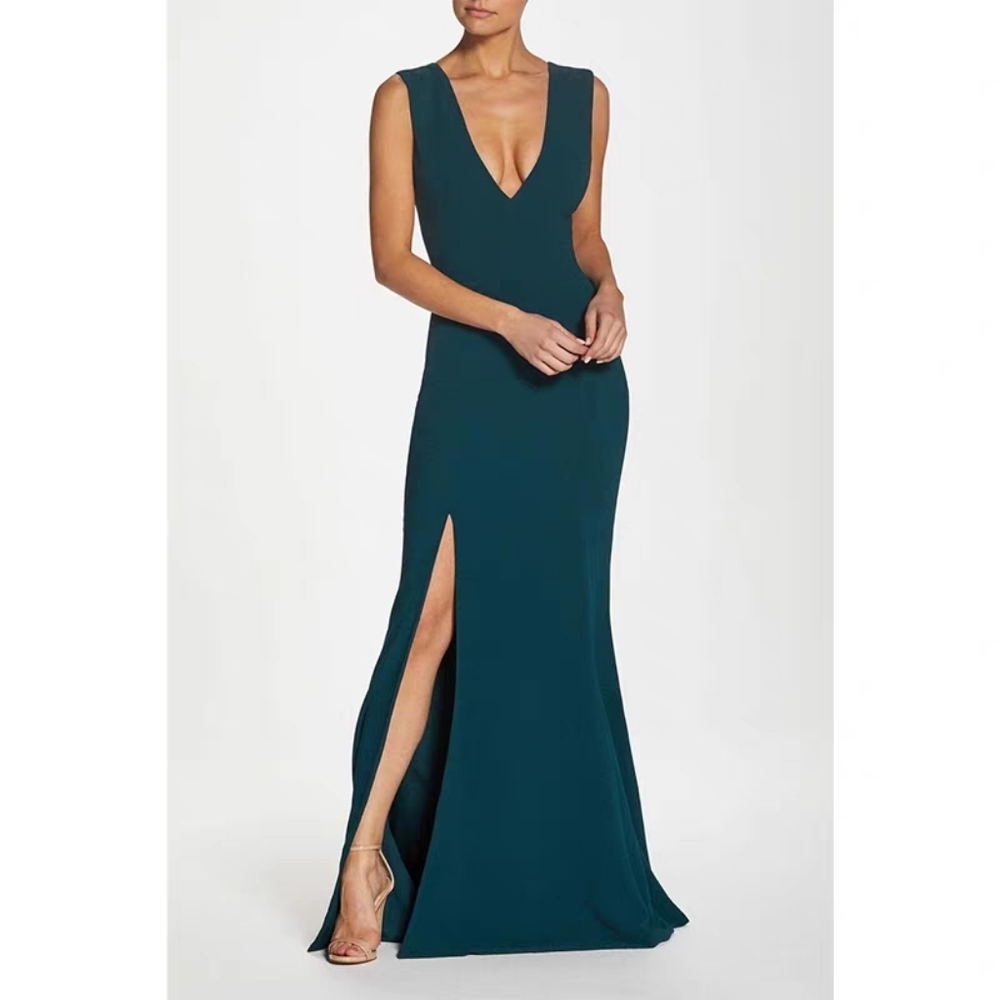 Dress The Population Green Plunge Slit Gown Size M/L